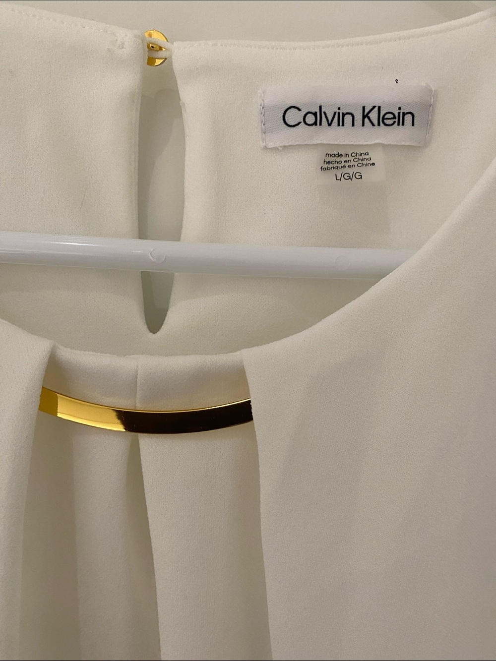 NWT Calvin Klein White Sleeveless Blouse Top With Gold Tone Embellishments L - Picture 2 of 10